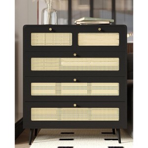 4 Drawer Dresser, Modern Rattan Dresser Chest with Wide Drawers and Metal Handles, Farmhouse Wood Storage Chest of Drawers for Bedroom, Living Room - 1 of 1