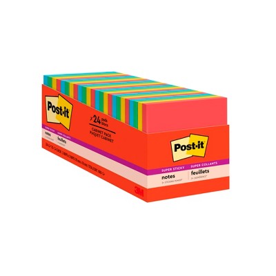 Post-it Super Sticky Notes Cabinet Pack, 3 x 3 Inches, Playful Primaries, Pad of 70 Sheets, Pack of 24