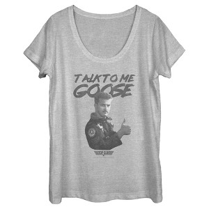 Women's Top Gun Talk to Me Goose Thumbs Up Scoop Neck - 1 of 4