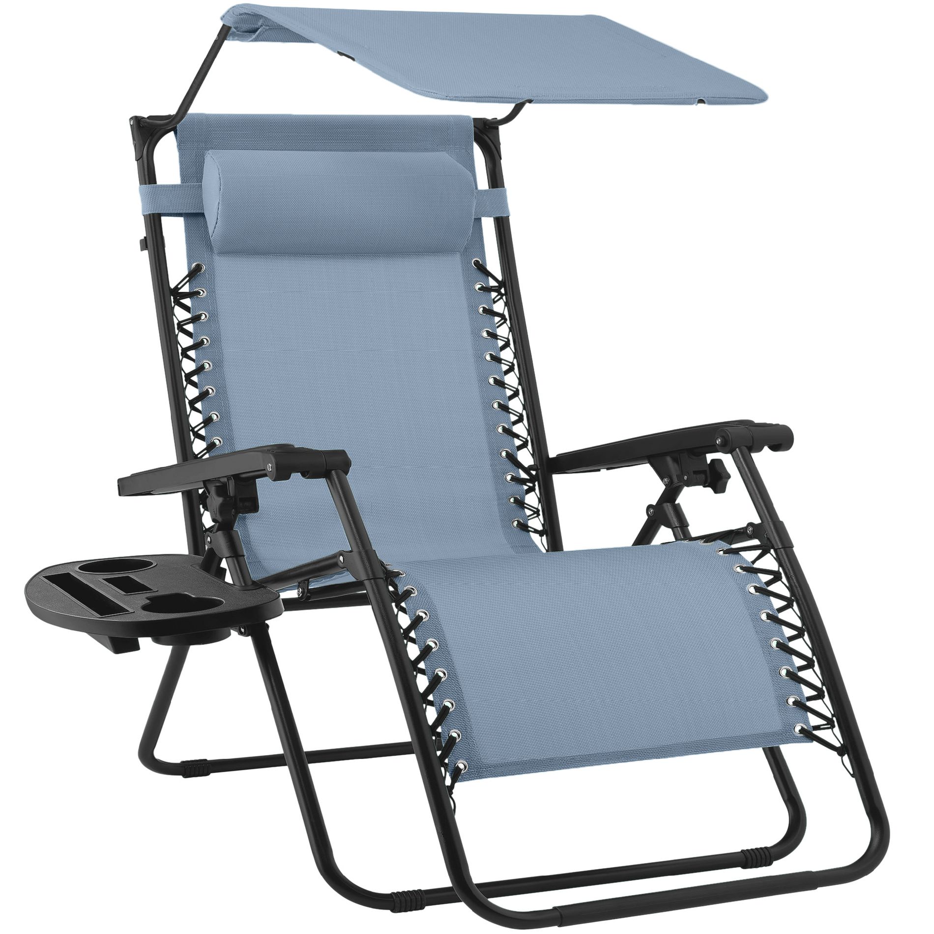 Best Choice Products Folding Zero Gravity Recliner Patio Lounge Chair w/ Canopy Shade, Headrest, Tray - Dusty Blue
