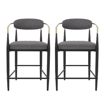 Christopher Knight Home Set of 2 25" Elmore Counter Height Barstools Charcoal/Black/Gold