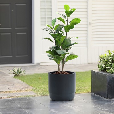 Modern Gray 17'' MgO Outdoor Round Planter with Drainage Hole