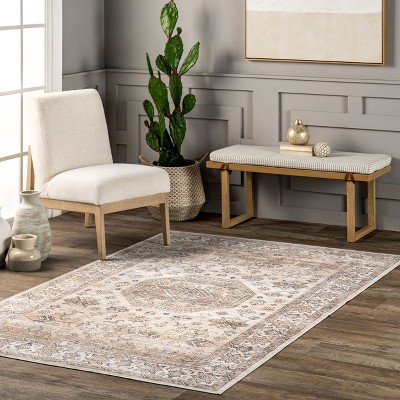 Beige Persian Washable Stain-Resistant Indoor Area Rug