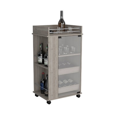Depot E-Shop Bar Cart with Glass Door, 2-Side Shelves and Casters