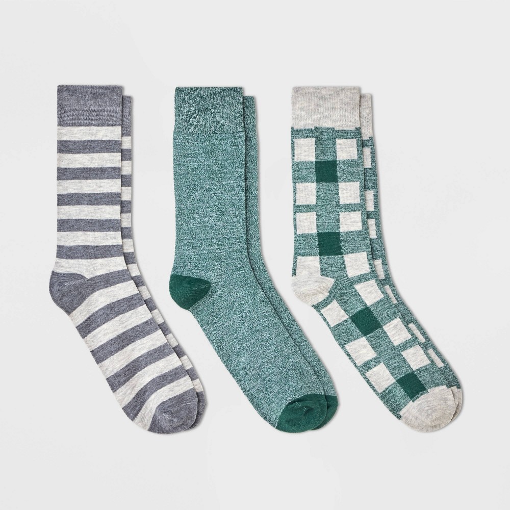 Men's Plaid Marled Socks 3pk - Goodfellow & Co Gray/Green 7-12