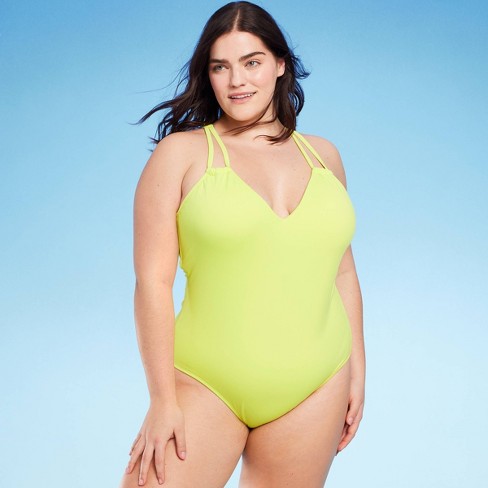 Women's Tunneled Plunge One Piece Swimsuit - Shade & Shore™ Yellow 17 :  Target