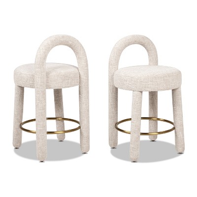 Jennifer Taylor Home Penny 26.5" Round Arched Upholstered Counter Stool, Set of 2, Travertine Beige Chenille