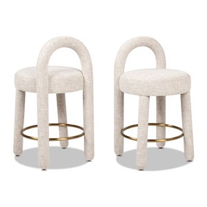 Jennifer Taylor Home Penny 26.5" Round Arched Upholstered Counter Stool, Set of 2, Travertine Beige Chenille - 1 of 4