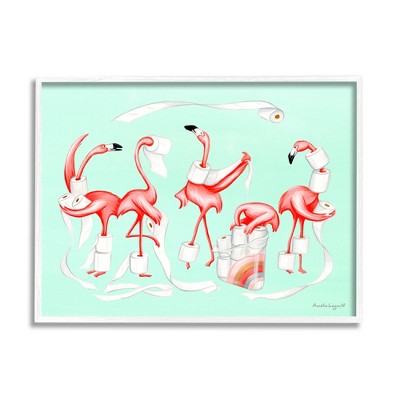 Stupell Industries Silly Flamingos Toilet Paper Framed Giclee Art