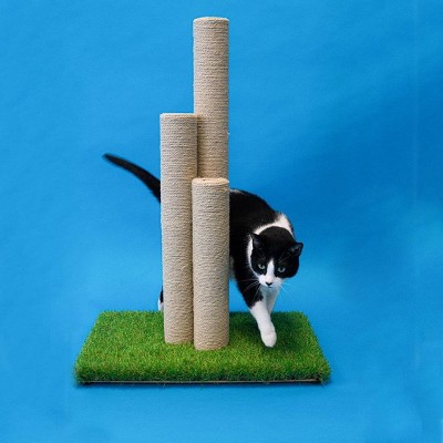 Beige Sisal Cat Scratching Post with Artificial Turf Base