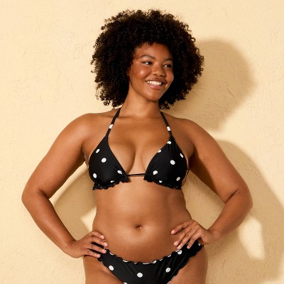 Shade & Shore Women's Polka Dot Ruffle Triangle Bikini Top - Shade & Shore™ Black M — фото 4