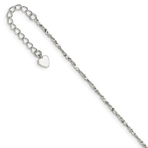 Black Bow Jewelry Sterling Silver 1mm Twisted Serpentine Heart Anklet, 9-10.5 Inch - 1 of 3