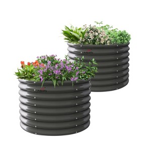 Anybear 2-Pack 35 x 24" Tall Galvanized Raised Garden Beds Outdoor, Round Metal Planter Box, Quartz Grey - 1 of 4
