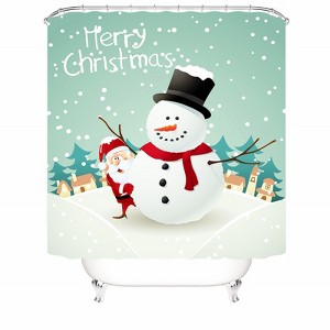Snowman And Santa Claus Shower Curtains for Bathroom Waterproof Fabric Bath Curtain Durable Soft Stylish Bathroom Decor 72x72 Inch - 1 of 1