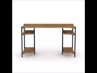 Sindoori Mango & Black Metal Industrial Desk with Open Shelves