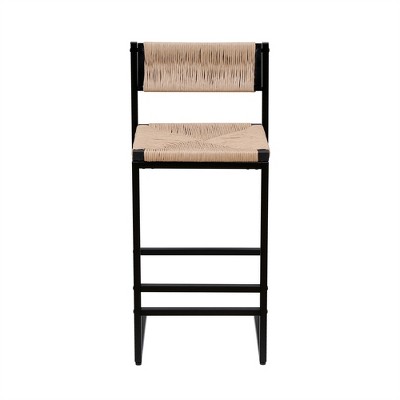 OUTSUPPLY 2 Pcs Bar Stools, Height Handwoven Stools with Footrest, Metal Frame for Kitchen Island, Dining Room, Cafe