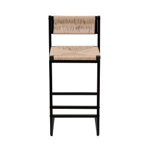 OUTSUPPLY 2 Pcs Bar Stools, Height Handwoven Stools with Footrest, Metal Frame for Kitchen Island, Dining Room, Cafe - 1 of 4