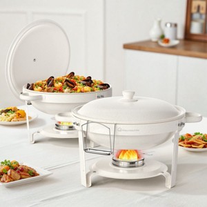 Warmounts 5QT White Maifanite-Coated Chafing Dish Buffet Set Food Warmer with Steel Lids & Holders - 1 of 4