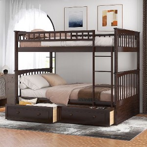 Kumasinova Twin-Over-Twin Bunk Bed with 2 Storage Drawers –  Solid Pine Wood Bed Frame, Convertible (Splits to 2 Beds), Fence-Shaped Guardrails - 1 of 4