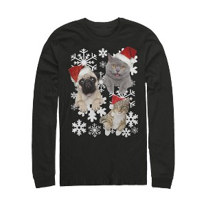 Men's Lost Gods Ugly Christmas Cat Dog Snow Long Sleeve Shirt - 1 of 3