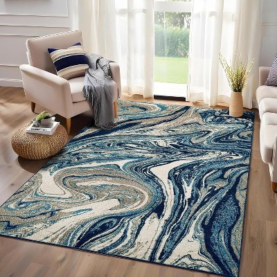 Modern Abstract Rug, Machine Washable Carpet with Non-Slip Backing, Stain Resistant Foldable Area Rug for Living Room, Bedroom