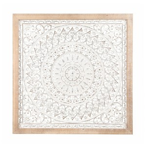 LuxenHome Distressed White Wood Flower with Natural Wood 47.3" Square Frame Wall Decor.. - 1 of 4