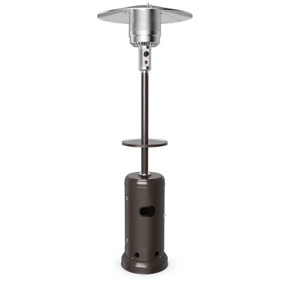 Tangkula Patio Rolling Steel Heater Freestanding Outdoor Propane Heater w/Table Suitable for Garden Wedding & Party