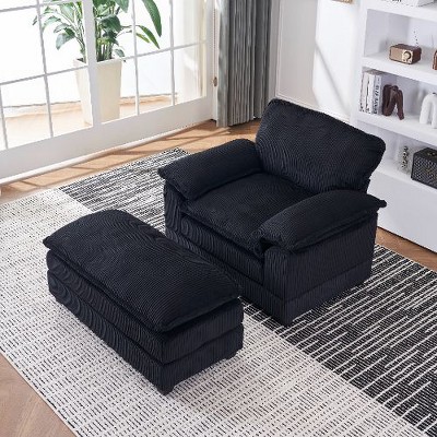 NicBex 56.33" Corduroy Single Sofa Chair with a Ottoman & 2 Toss Pillows, Deep Seat Couch for Living Room, Modular Sectional Sofa
