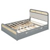 Wooden Queen Size Bed Frame With 2 Storage Drawers And T Size Trundle,Platform Bed With Tall Headboard -Maison Boucle - 4 of 4