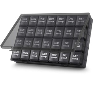 TookMag 28Days/4Weeks Pill Organizer, Large Medicine Pill Box, One-Month Pill Case, Travel Pill Organizer, Vitamin, Supplements, Dust-Proof, Black - 1 of 4