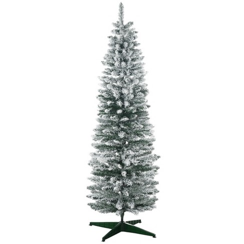 HOMCOM 6 ft. Tall Pencil Artificial Christmas Tree Holiday Decor with 618  Branches, Auto Open, Steel Base, Pine Needles, Green 830-737V00GN - The  Home Depot