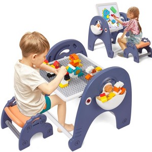 4-in-1 Kids Activity Table Set, Building Block Table with Magenetic Whiteboard, 66pcs Large Bricks and 2 Storage Boxes - 1 of 4