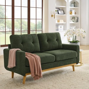 APRILSOUL 67.7" Wide Mid-Century Modern Upholstered Tufted Loveseat Sofa With Wooden Legs - 1 of 4