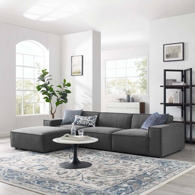 Charcoal Velvet Four Piece Sectional Sofa with Ottoman