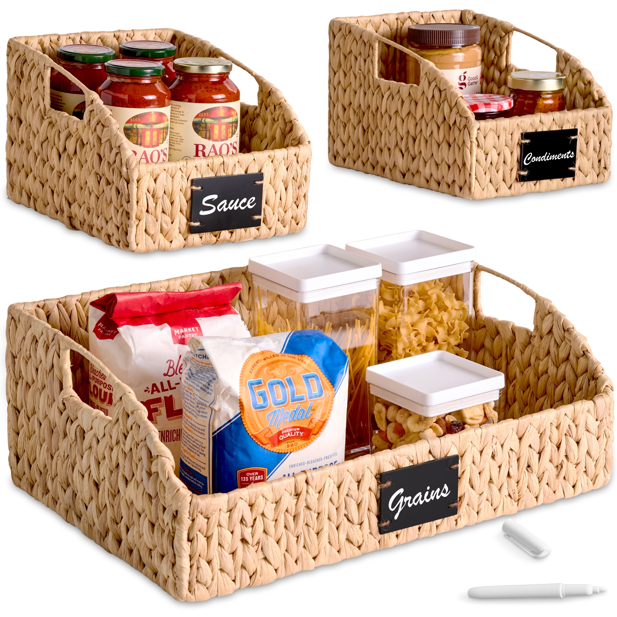 Best Choice Products Water Hyacinth Pantry Storage Baskets, Wicker Baskets w/ Built-in Handles - Natural