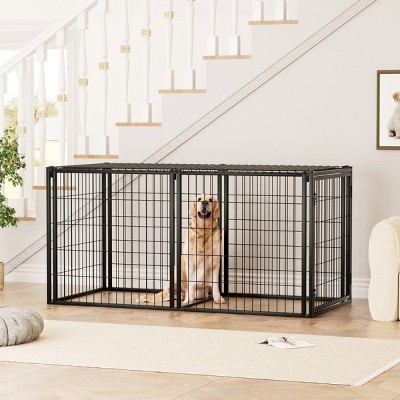 Dog Crate Kennel with Top Cover and Divider for Small and Medium Dogs Indoor Heavy Duty Pet Cage Playpen for Two Dogs - LAOTIES