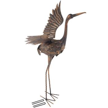 Flying Crane Garden Statue - Lawn Ornament - Handcrafted Bird Decor - Easy to Assemble Metal Yard Art with Stakes Included by Pure Garden