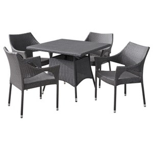 Arden 5pc Wicker Patio Dining Set - Gray - Christopher Knight Home - 1 of 4