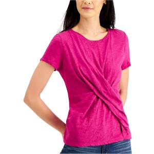 I.N.C International Concepts Womens Twist-Front Embellished T-Shirt, Pink, X-Small - 1 of 1