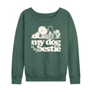 Women's - Peanuts - My Dog Is My Bestie Lightweight French Terry Wide Neck Long Sleeve Shirt - 1 of 4