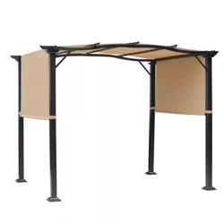Outsunny 8' x 10' Retractable Pergola Canopy Steel Frame Polyester Fabric Gazebo with Top Cover,Retractable Canopy Shade Awning
