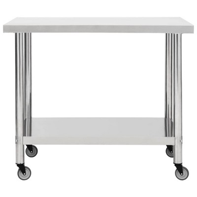 Stainless Steel Kitchen Work Table with Wheels, 39.4" x 17.7" x 33.5"