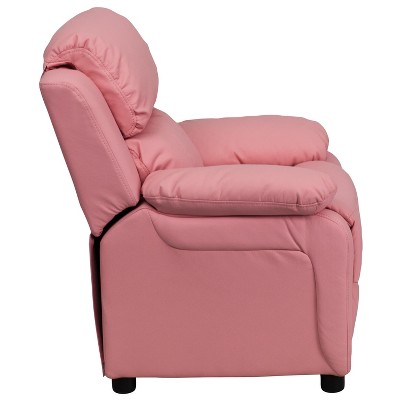 Pink Microfiber Kids Recliner with Storage Arms