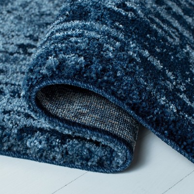 Navy Blue Abstract Shag Synthetic Area Rug