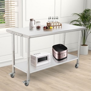 60X24x35 Inch Stainless Steel Work Table with Double Shelf, Heavy Duty Prep Station for Kitchen Restaurant or Garage Storage - 1 of 4