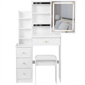CAVINAS Vanity Desk with Mirror Compact Makeup Table with Stool, Multi-Layer Storage - 1 of 4