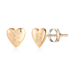 Turandoss 18K Gold Initial Heart Stud Earrings for Women Girls - S925 Sterling Silver Post Flat Back Earring Hypoallergenic, Christmas Gifts for Girls - 1 of 4