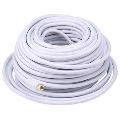 Monoprice Coaxial Cable - 100 Feet - White | RG6 Quad Shield CL2 with F Type Connector, 75 Ohm 18AWG