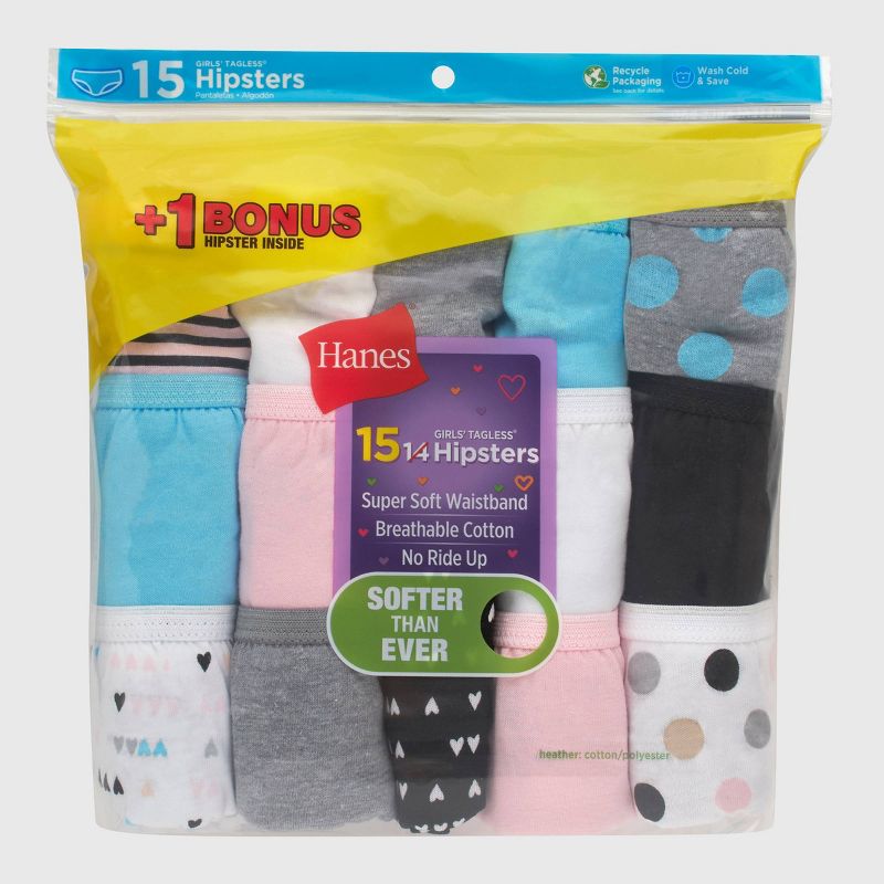 Hanes Girls&#39; 14pk + 1 Hipster - Colors May Vary, 2 of 5
