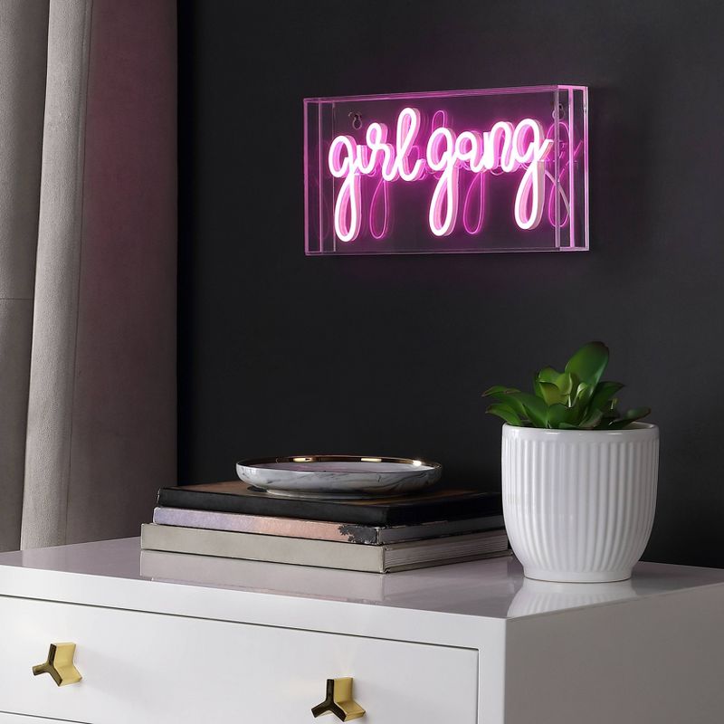 11.88&#34; Girl Gang Contemporary Glam Acrylic Box Pendant (Includes LED Light Bulb) Neon Pink - JONATHAN Y, 4 of 8